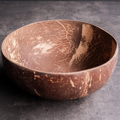 Hand cut eco friendly coconut bowl made from recycled coconuts, plastic-free