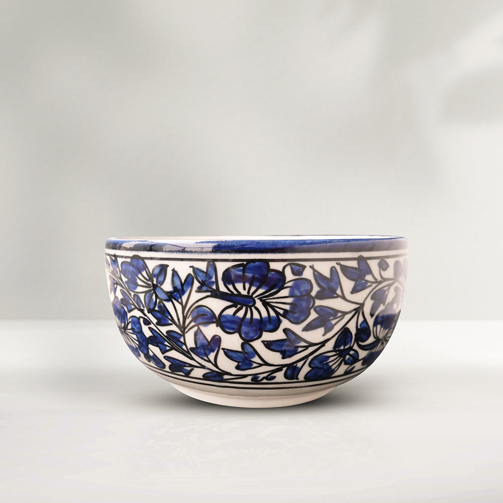 Handmade ceramic serving bowl, blue and ivory colors